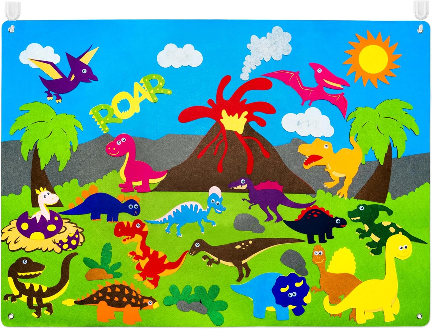 WATINC Dinosaur Felt Board Stories Set - 37Pcs 3.5Ft Dinosaur Classification Storytelling Kit, Preschool Early Learning Flannel Board with Roar Volcano Theme Wall Hanging for Classroom Homeschool