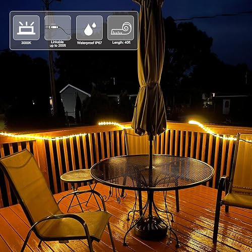 Miniatura 7 de JUNWEN Cuerda de luces LED blancas cálidas para exteriores, 432 LED, 40 pies, 39.4ft, 110 V, impermeable, para interiores, enchufable, flexible,