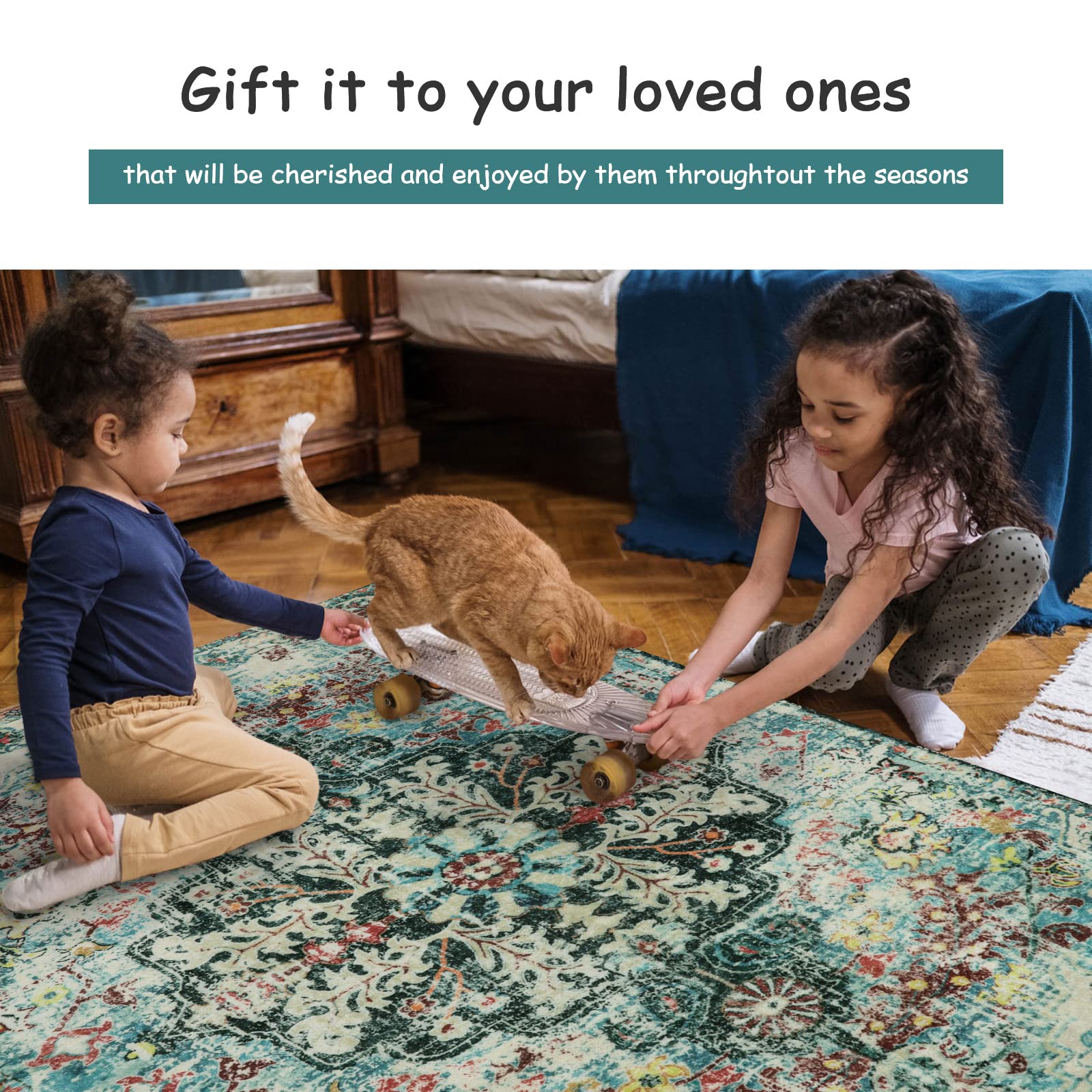 Lahome Bohemian Floral Medallion Runner Rug - 2x6 Washable Laundry Hallway Rug Runner, Non Slip Pet Friendly Persian Bathroom Mat Indoor Carpet Runner for Kitchen RV Camper Entrance Bedroom