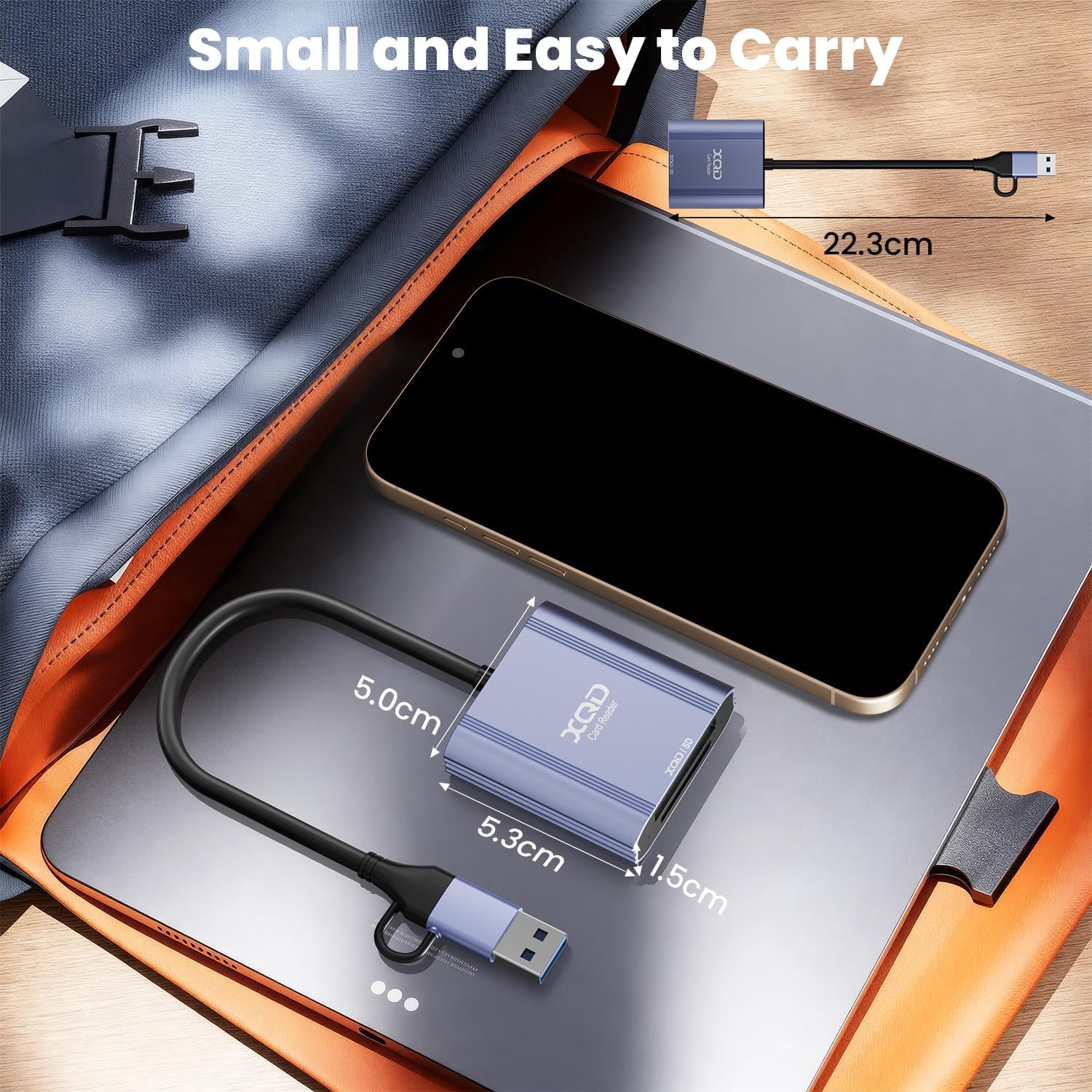 XQD Card Reader - Aluminum 2 in 1 XQD/SD Memory Card Adapter for iPhone 17/16/15 Windows Mac OS Android, 5Gpbs USB 3.0 XQD Reader Support Sony G/M Series, Lexar 2933x/1400x USB Mark XQD Card