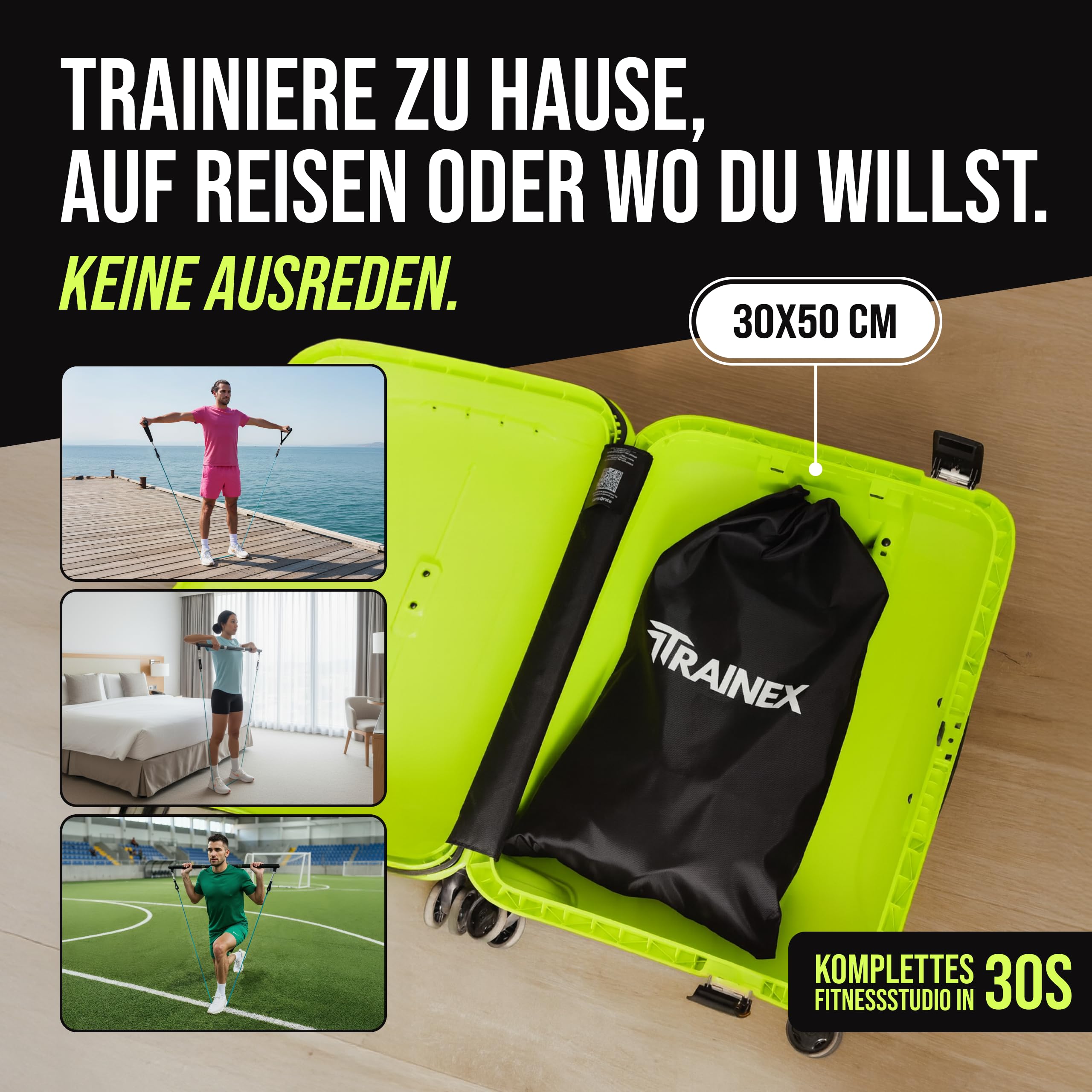 Fitnessbänder mit Trainingsstange | Widerstandsbänder Set bis 100 kg | Hochbelastbare Latex Trainingsbänder für Krafttraining | Kompaktes Home Gym für Zuhause