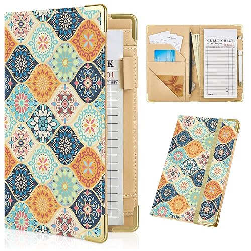 Miniatura 10 de Libros para camarera lindo libro de camarera con bolsillo para dinero, libro de servidor de cuero con cremallera cartera negra organizador de libros