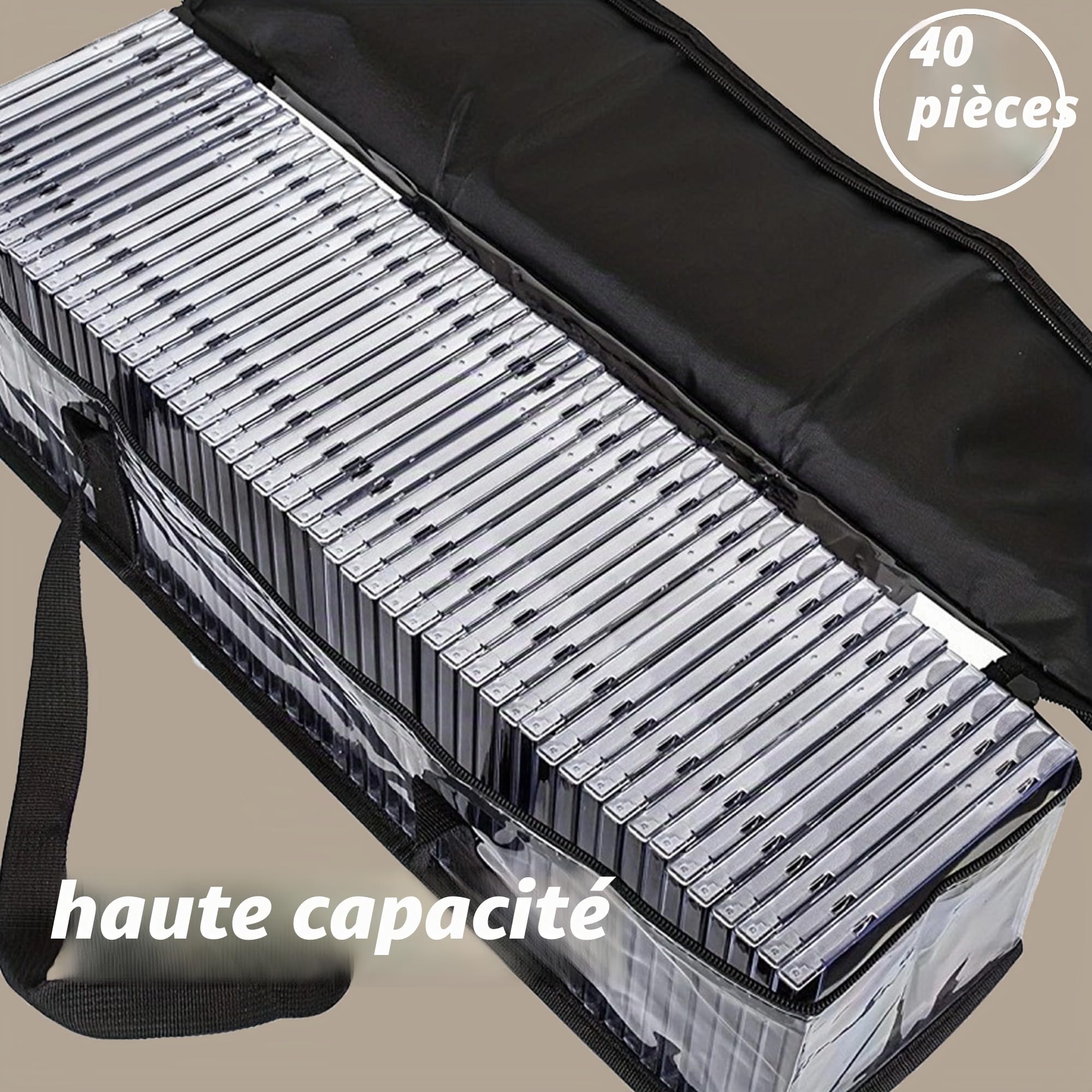 Lot de 2 Sacs De Rangement Pour Dvd, Étuis De Empilables Portables Pour Cd, Jeux Vidéo, Livres, Résistant À L'eau, En Pvc Transparent, Pour Films/Vidéo/Jeux/Blu-Ray/Musique (60x22x15.2cm)