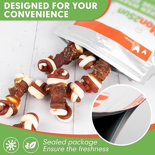 Miniatura 4 de MON2SUN Golosinas para perros sin cuero crudo de 2.5 pulgadas con verduras mixtas, mini huesos de nudo envueltos en pato para perros pequeños,