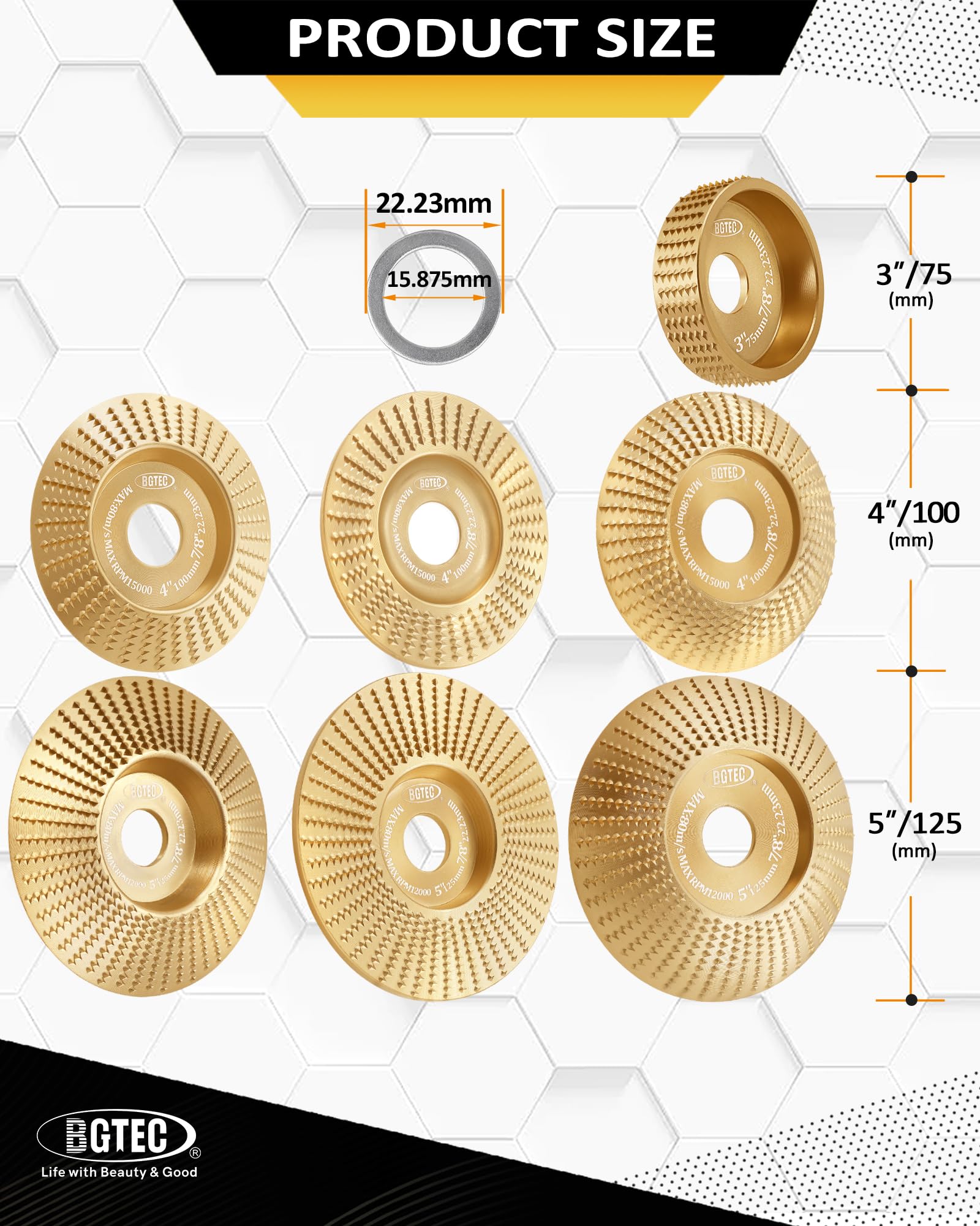 BGTEC Lame per Sega a Gattuccio e Disco Abrasivo per Legno 5 Pezzi 100MM