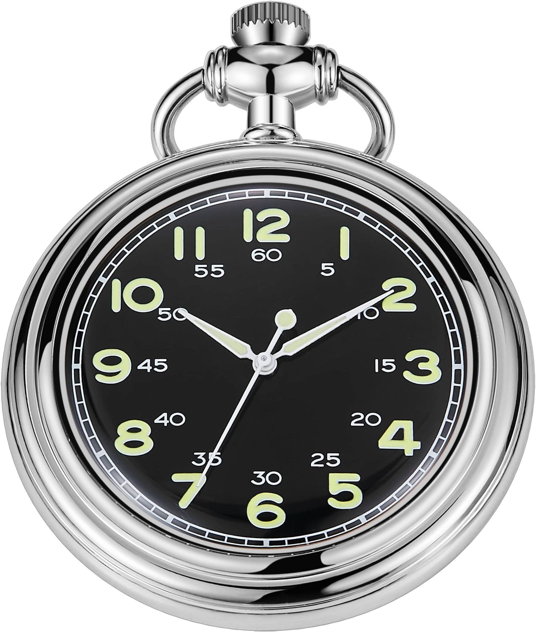 Uncovered Men's Mechanical Pocket Watch with Chain, Uncovered Roman Design Dial Chain Mechanical Pocket Watches for Men