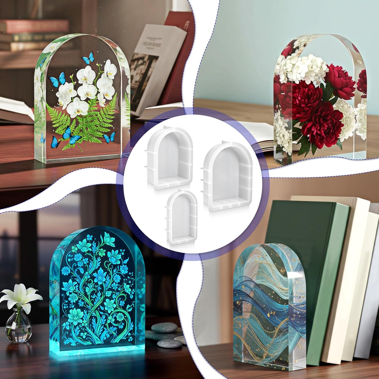 3 PCS Large Resin Molds, Arch Silicone Molds for Epoxy Resin Reusable Epoxy Mold for Flower Preservation for Handicrafts, Home Decorations, Wedding Decorations and Valentine's Day Gifts-3 Size