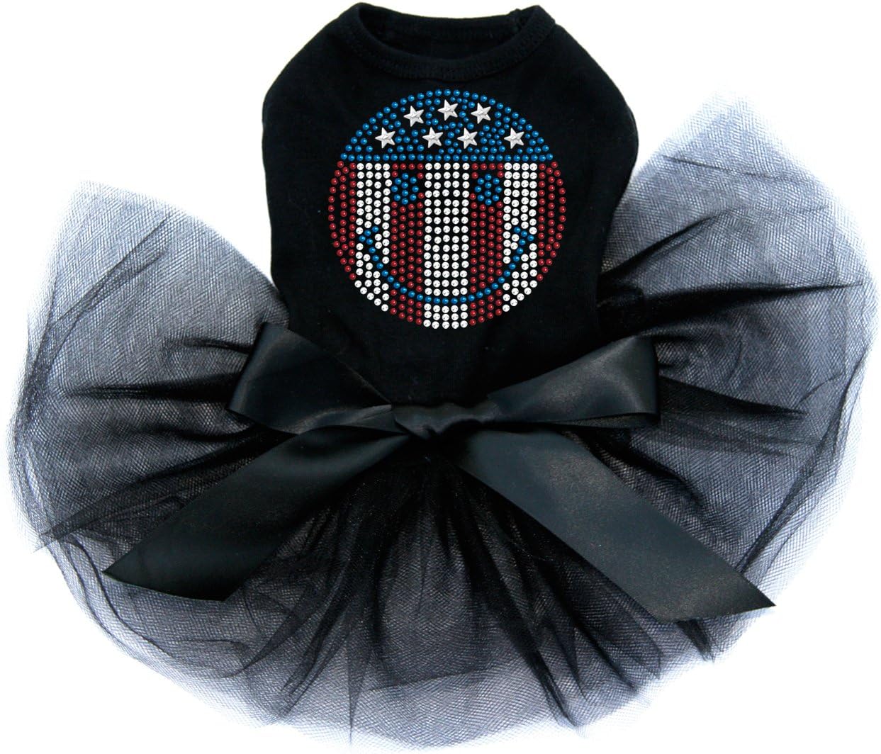 Happy Face Red, White, & Blue - Bling Rhinestone Patriotic Dog Tutu Dress, 4XL Black