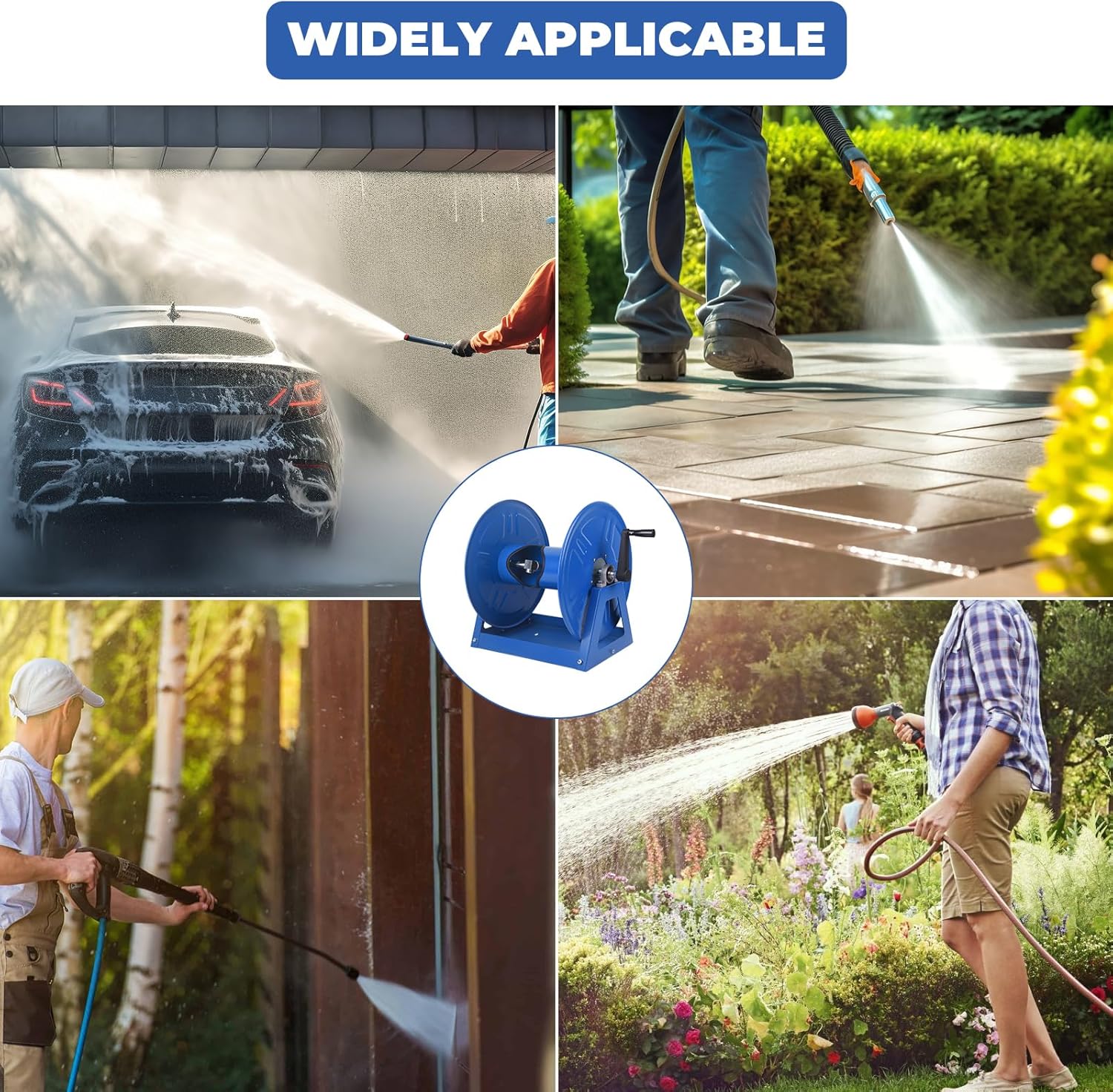 4000 PSI Hand Crank Steel Air Hose Reel, Holds 1/2" x 225' Hose, Fits Air Compressor, Pressure Washer (Hose Not Included)