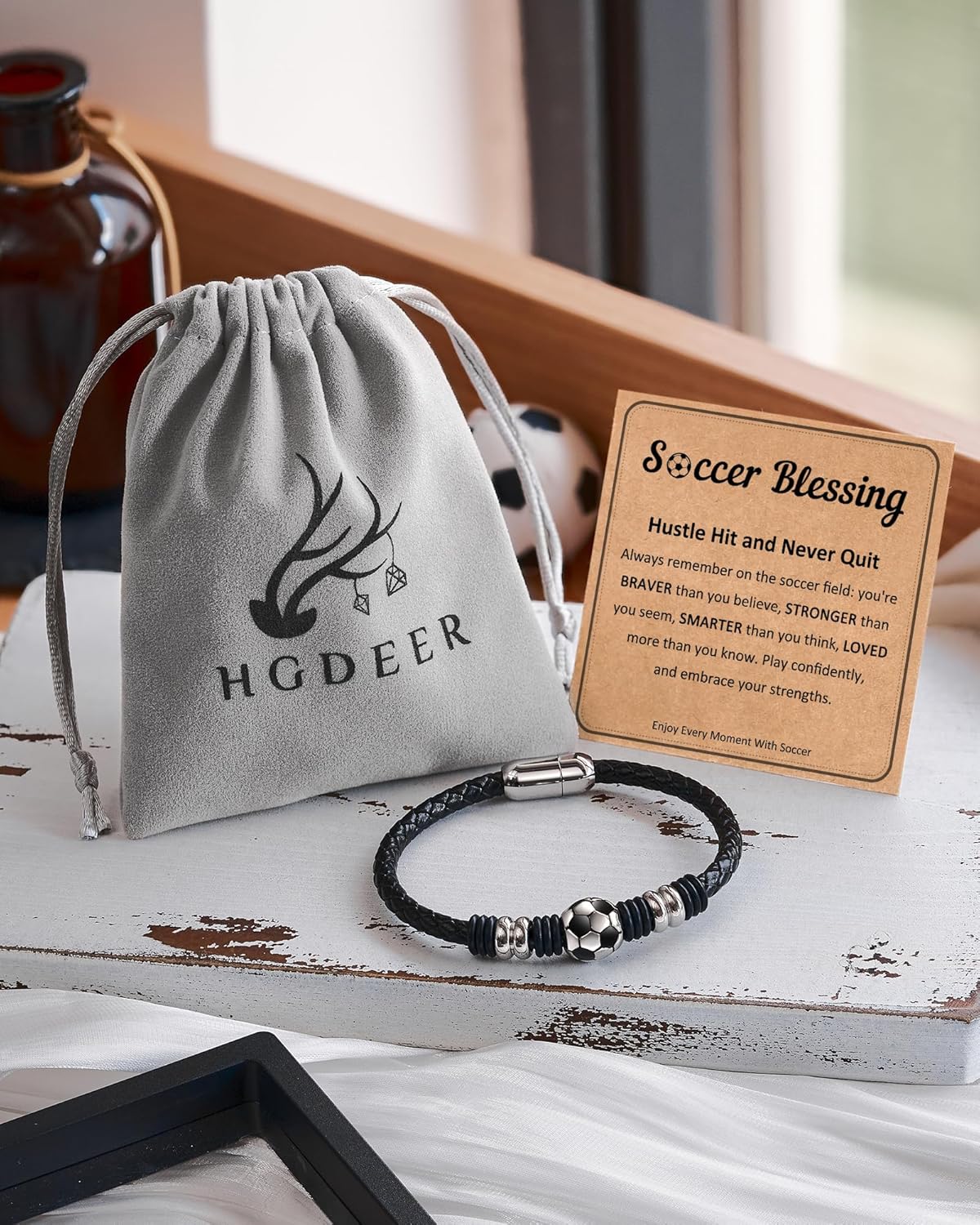 HGDEER Baseball Soccer Bracelet, Black Leather Stainless Steel Charm Baseball Soccer Gifts for 8-16 Year Old Teens, Teams, Son, Grandson Brother Ideas - Image 7