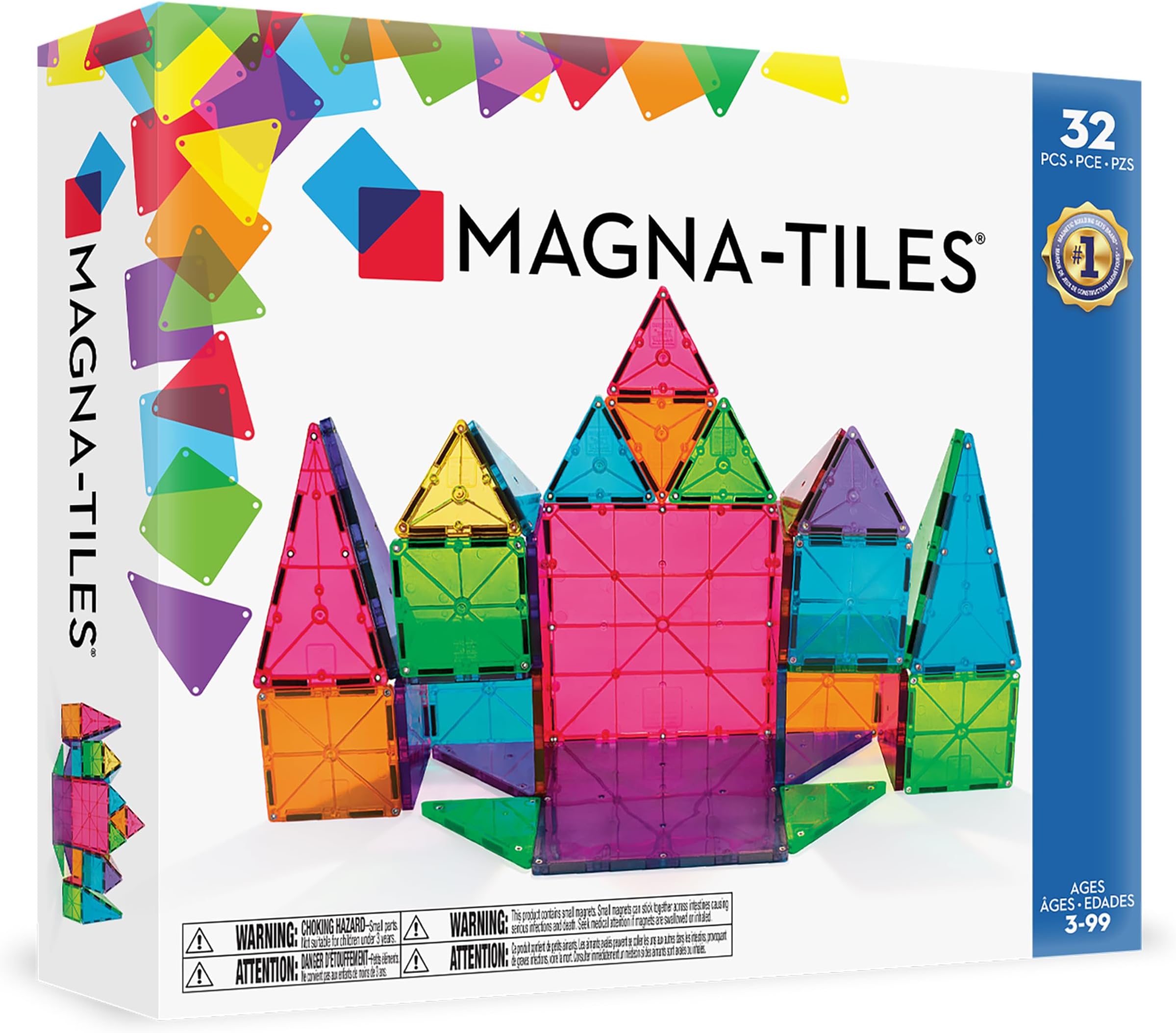 Classic 32-Piece Magnetic Construction Set, Magnet Building Blocks, STEM Engineering Toys & Math Manipulatives, Preschool, Classroom, Playroom, Sensory Room Essentials