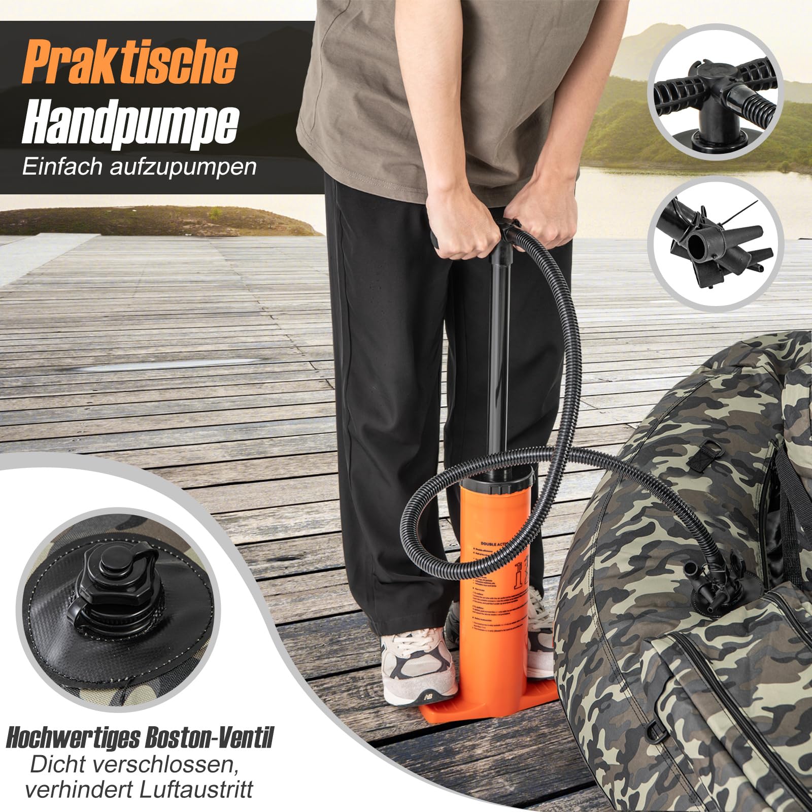 COSTWAY Aufblasbares Schlauchboot, Angelboot mit Fischlineal, Rutenhalter, Seitentaschen, Flossen, Paddel, Pumpe, Rückenlehne & Gurten, Belly-Boat 150 kg belastbar, Fischerboot 146 x 109 x 44 cm