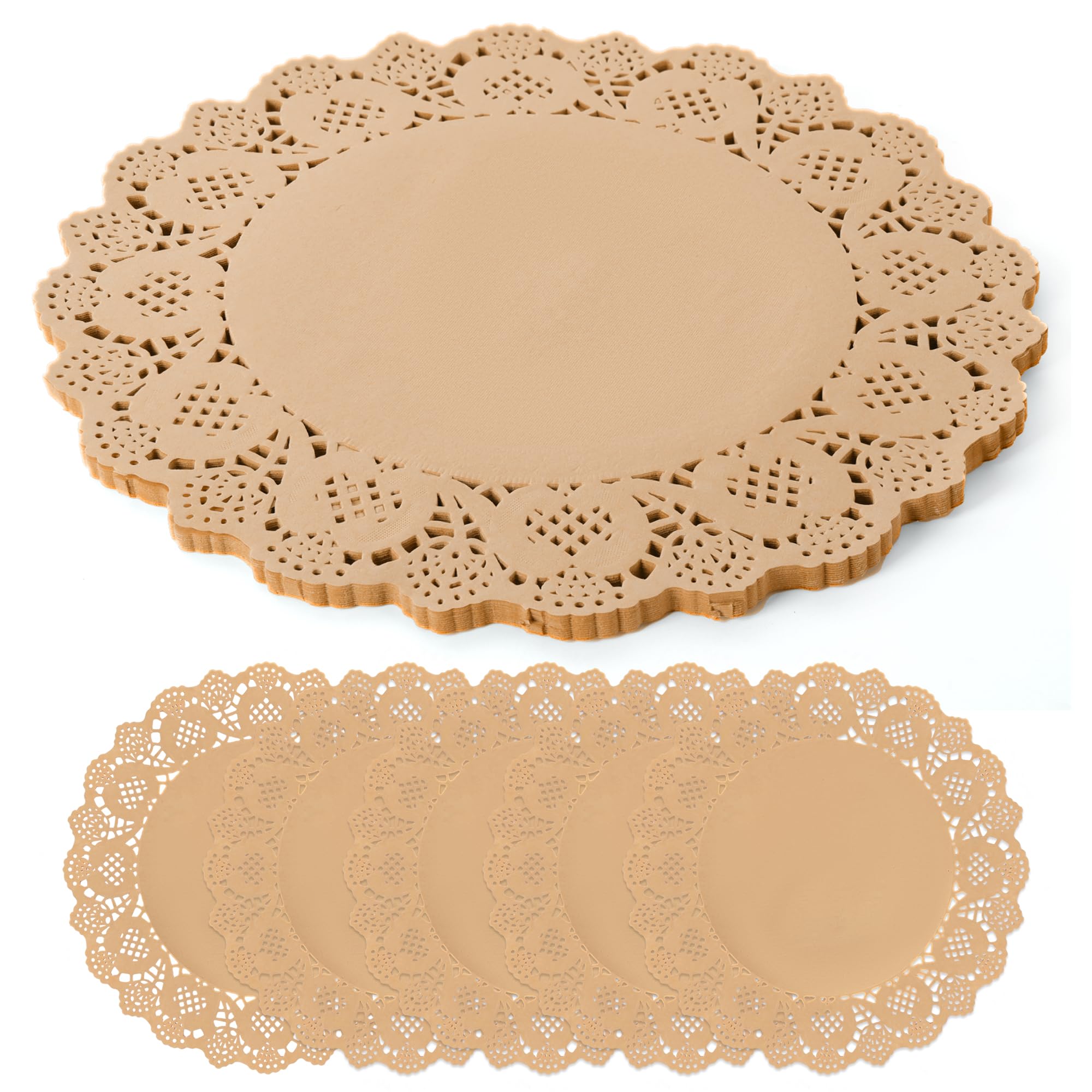 Photo 1 of 100 Pack 13.5 Inch Round Kraft Paper Doilies, Disposable Lace Placemats