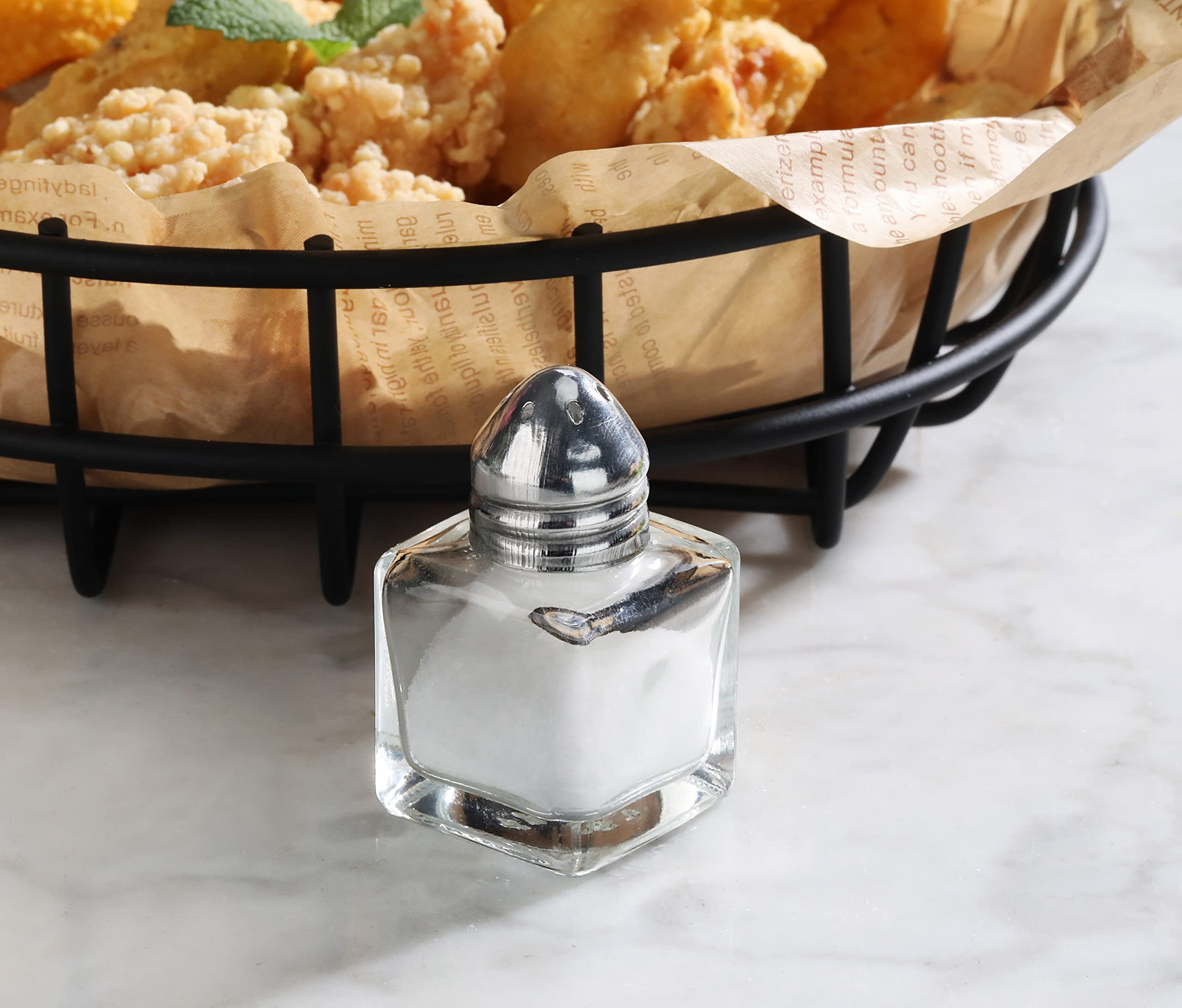 New Star Foodservice 22254 Glass Cube Mini Salt and Pepper Shaker with Stainless Steel Top, 0.5-Ounce, Set of 48