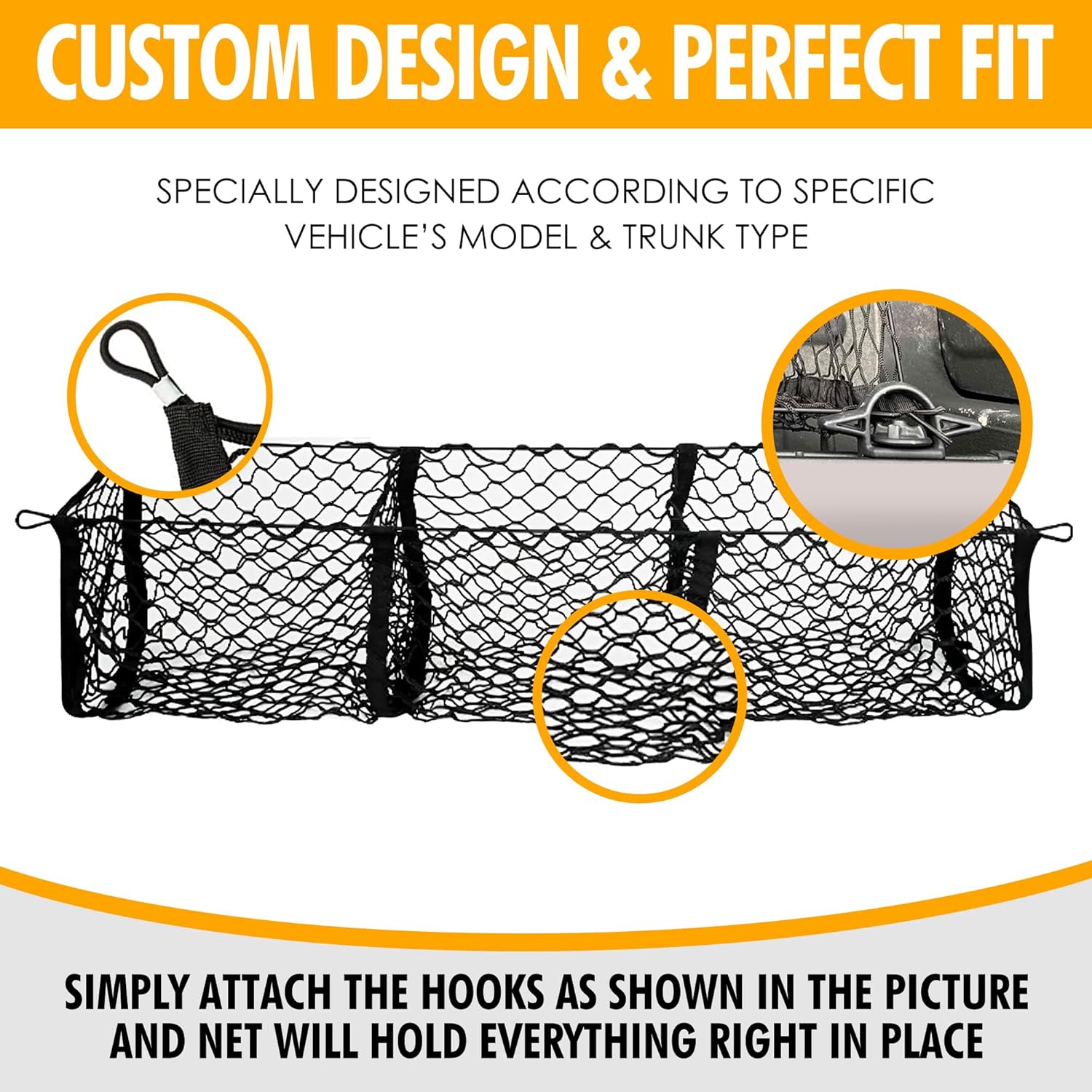 Envelope Style Trunk Cargo Net with 3 Pockets for Ram 1500 2019-2025 - Car Accessories - Premium Trunk Organizers and Storage - Cargo Net for SUV Truck - Best Carrier Organizer for Ram 1500