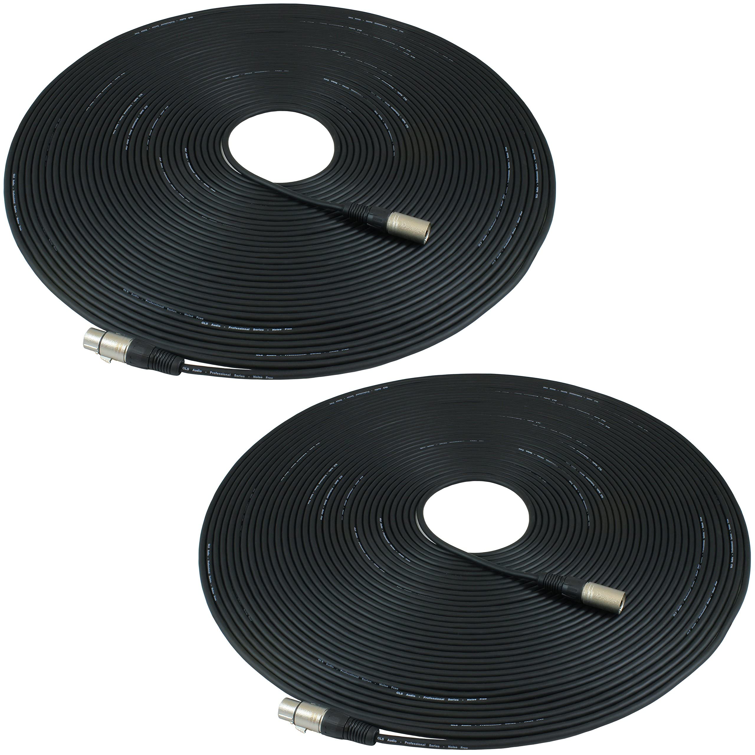 GLS Audio XLR Cables - Set of 2 100ft Male to Female Microphone Cable w/External Locking Mechanism for Professional Studio Recording