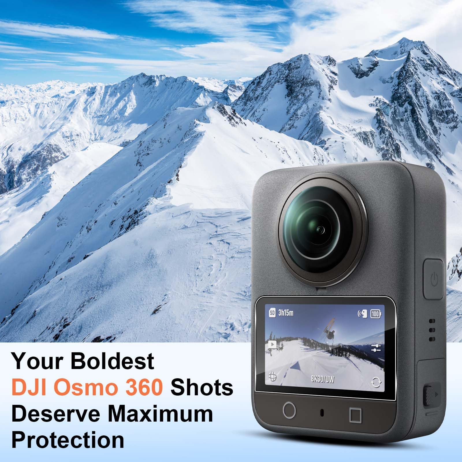 QULLOO Pellicola Vetro Protettiva per DJI Osmo 360 Accessories, Durezza 9H Anti-graffio HD Vetro Temperato Fotocamera Protezione [3 Pezzi]