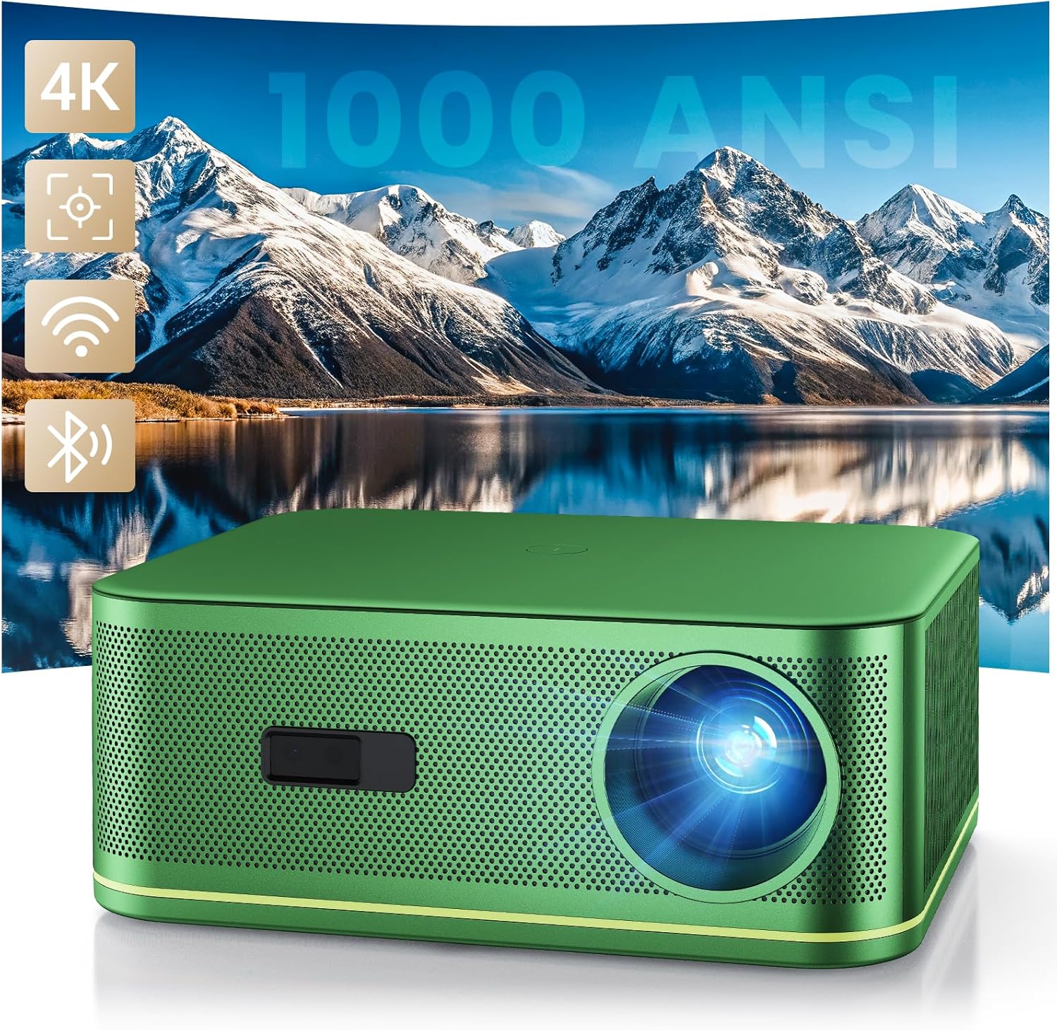 1500 ANSI 4K Full HD Projector with WiFi and Bluetooth, HAPPRUN Movie Home Theater with Auto Focus, 300'' Display for Indoor/Outdoor, Smart Proyector Compatible with Phone/TV Stick/PC/PS5