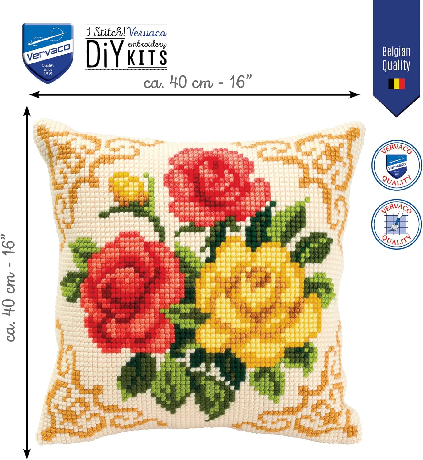 Vervaco Mixed Roses Cross Stitch Cushion, Multi-Colour
