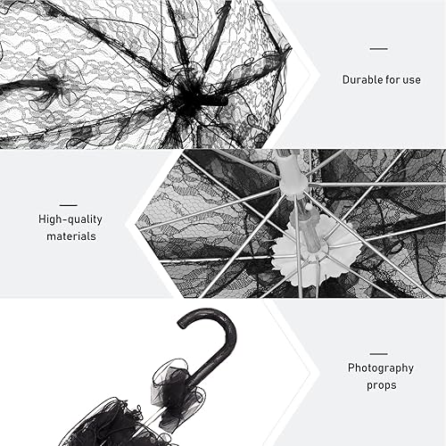 Miniatura 4 de Toyvian Parasol de encaje de encaje, 1 sombrilla de encaje de boda, hecha a mano, de algodón, para manualidades, boda, fotografía, decoración de