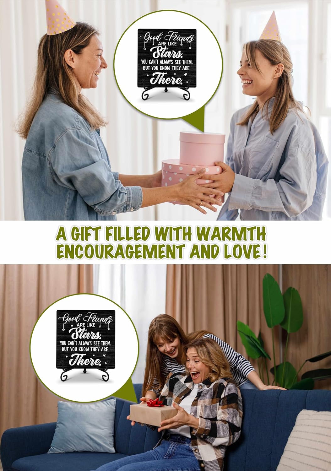 Friend Decor Desk Sign, Good Friends Are Like Stars Wood Sign, Gifts for Good Friends, Rustic Friendship Plaque Sign With Iron Stand, Farmhouse Home Office Decorations -70 - Image 4