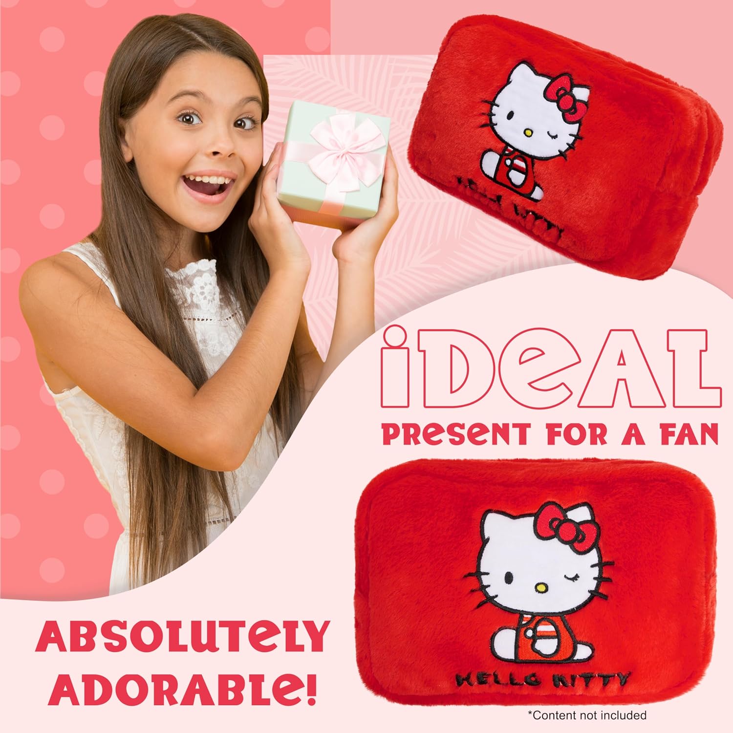 Hello Kitty Cute Makeup Bag Fluffy Kawaii Travel Bag, Zipped Cosmetic Bag Toiletry Bag for Women Teens Girls, Gift for Her