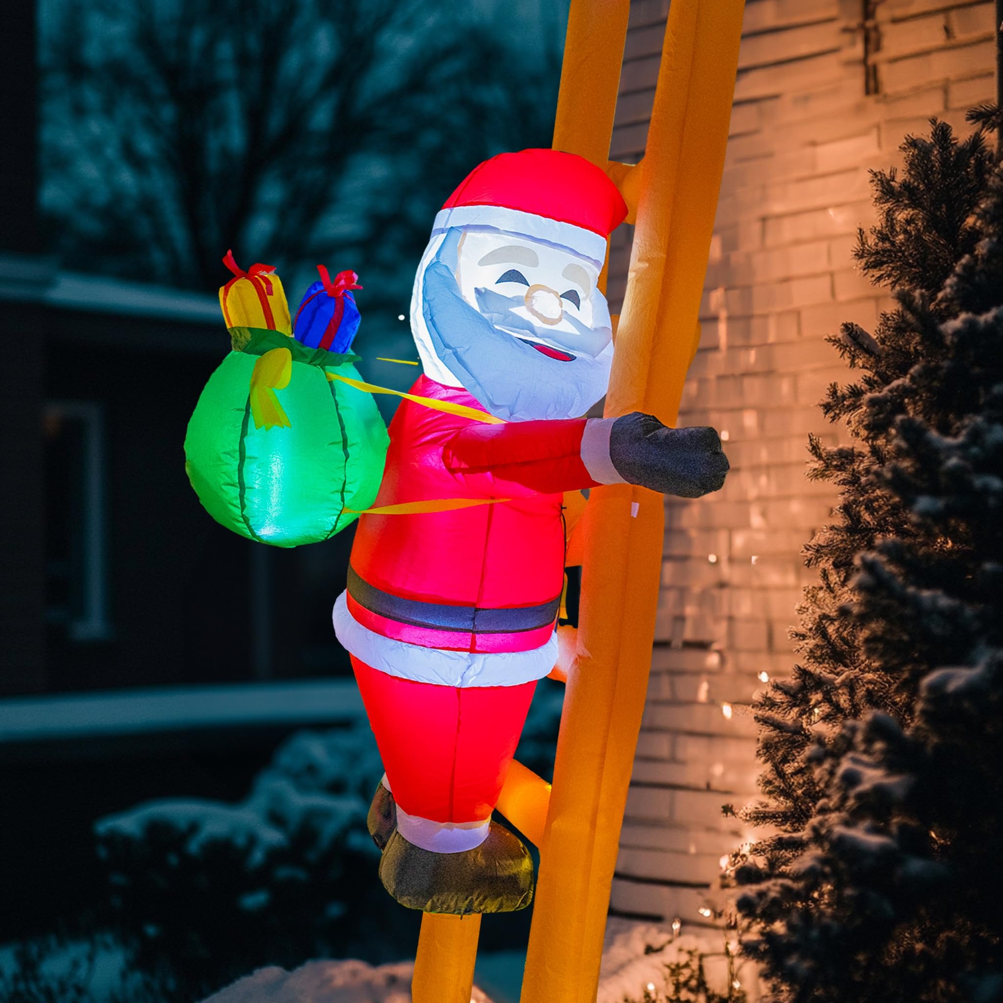 Dazzle Bright 6 FT Christmas Inflatable Decoration Outdoor, Blow Up Santa Claus Climbing on Ladder, Lighted Christmas Decoration for Xmas Party Indoor Outdoor Yard Garden Lawn Decor