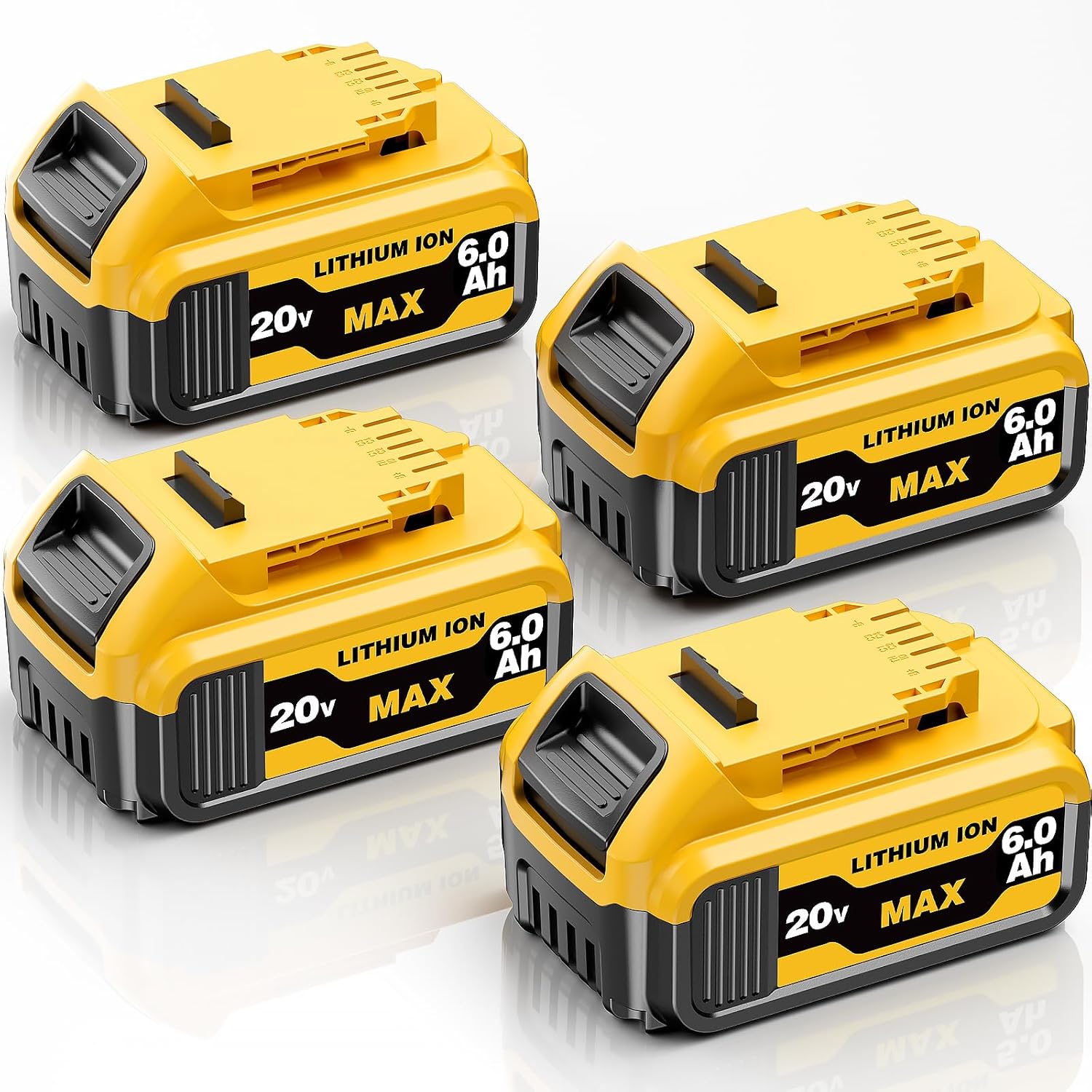 6.0AH DCB206 Replacement for Dewalt 20v Max Battery Lithium Compatible with Dewalt 20 Volt Compatible with DCB206 DCB201 DCB203 DCB207 Cordless Power Tools (4Pack Battery)