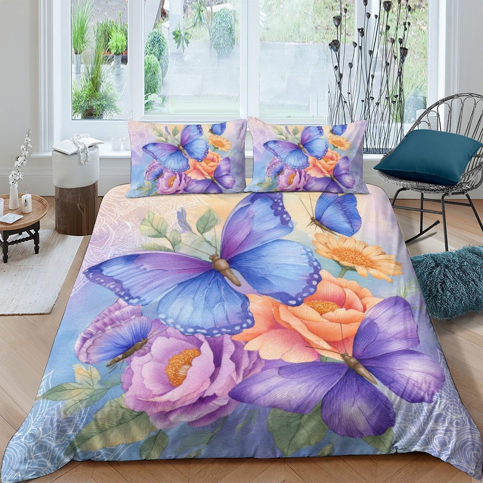 Ctjqhvkz Style-5 3D Printed Butterfly Floral Fitted Sheet Microfiber Soft Bedroom Decor Mattress Cover For Home Guest Room Single（135X200cm）