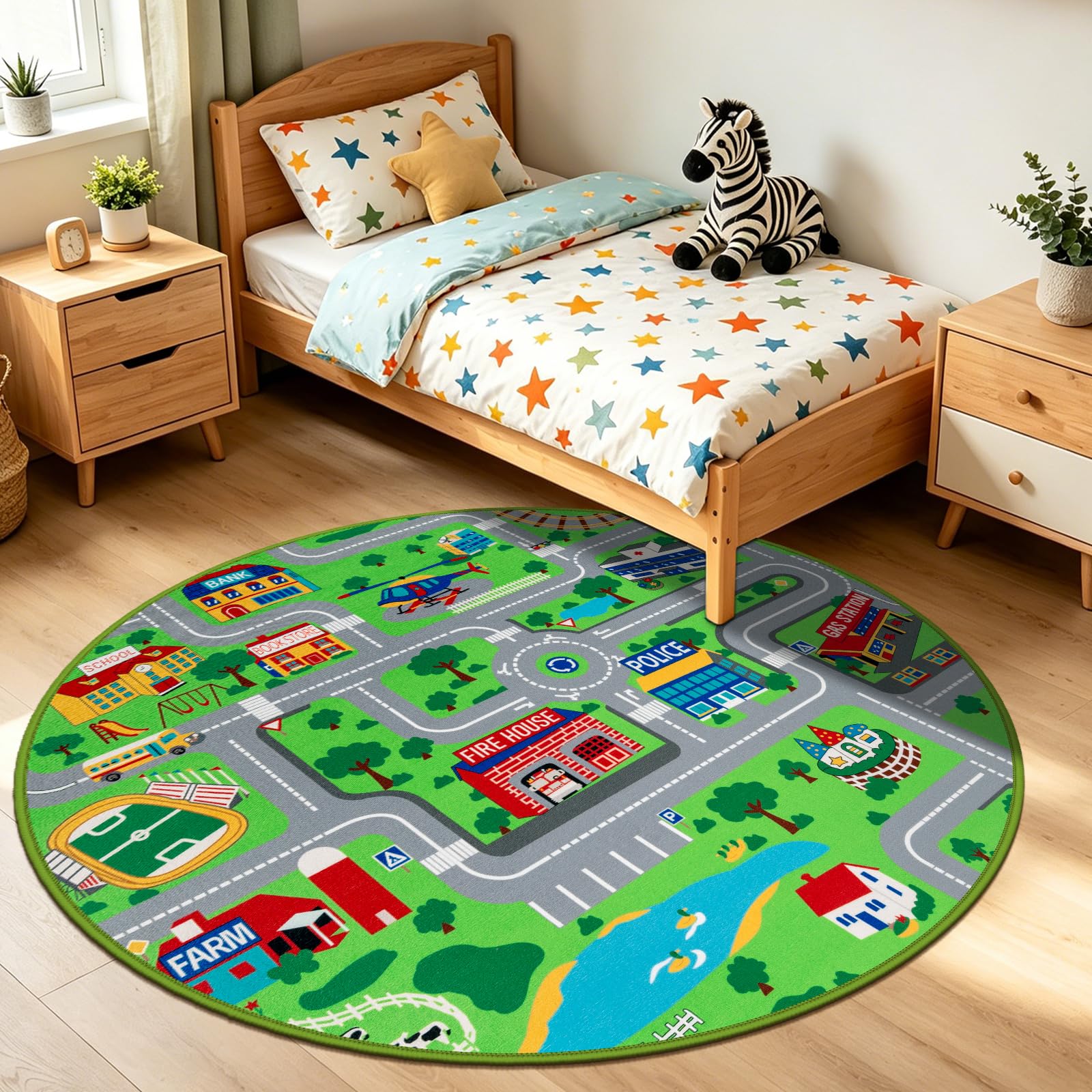 Capslpad Kinder Spielmatte ø120cm rutschfeste Kinderteppich Spielmatte für Spielzeugautos Waschbar Stadt Straßen Kinder Spielteppich Interaktives Auto Teppich für Kinde Spielzimmer Schlafzimmer Dekor