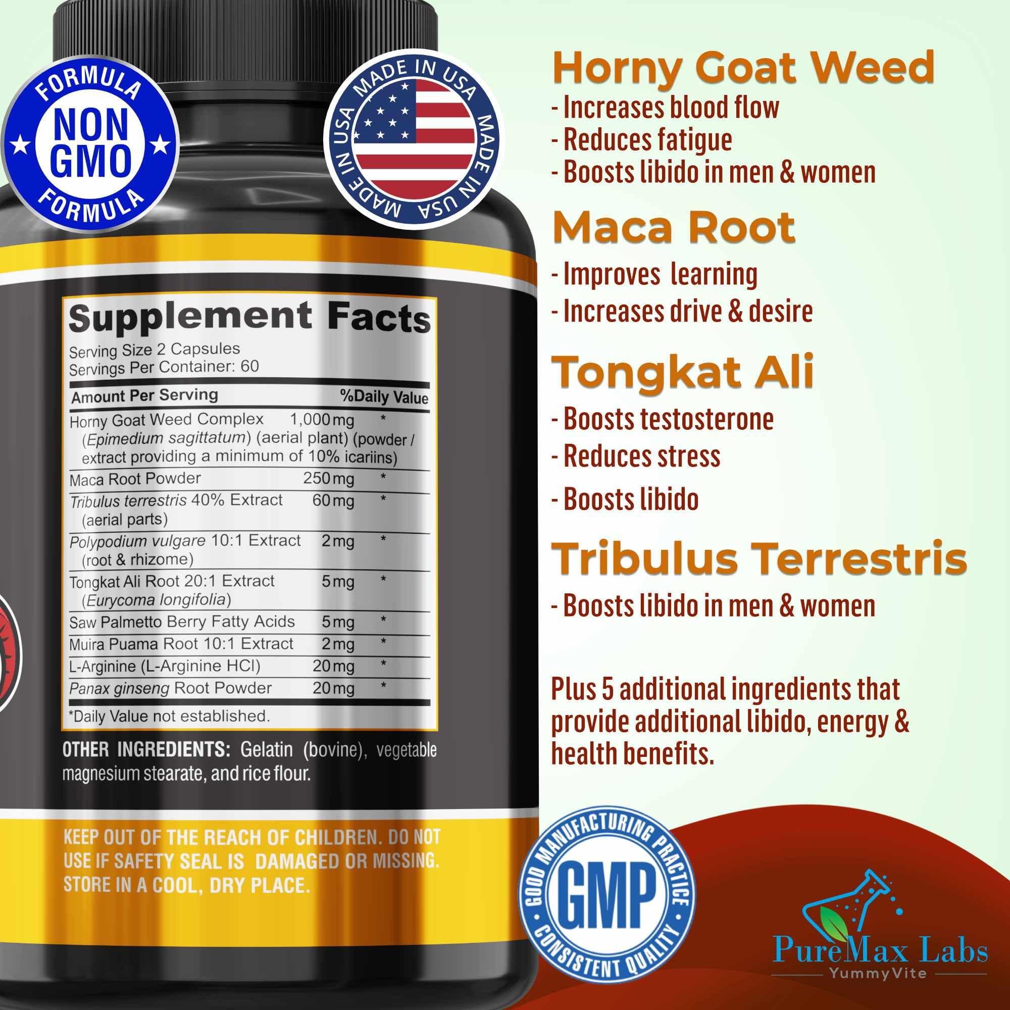 YUMMYVITE Horny Goat Weed Extra Strength Blend, 120 Capsules — Amazon image 2