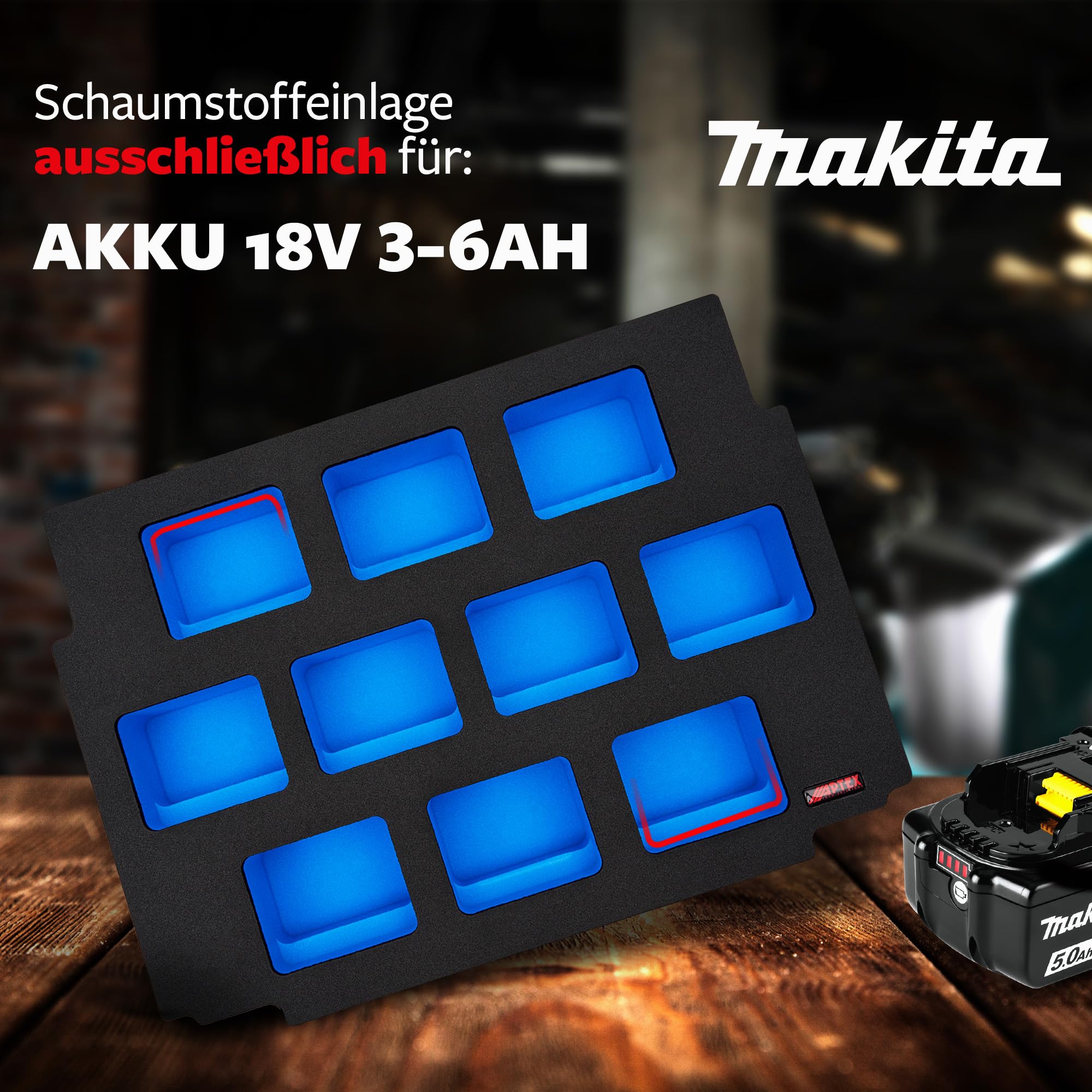 APTEX Schaumeinlage passend für Makita Akkus 18V MakPac Gr. 2-3