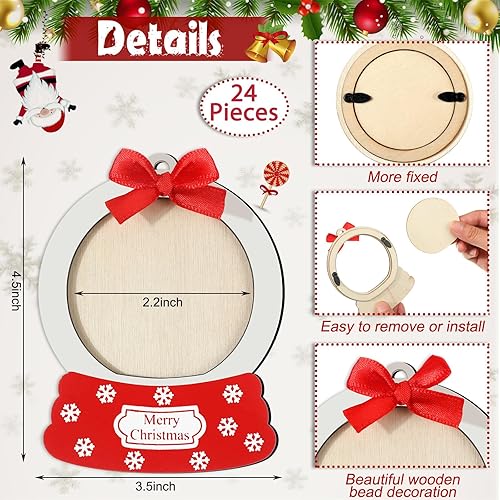 Miniatura 2 de Blulu 24 piezas de adornos de bola de nieve de Navidad a granel, marco de fotos de Navidad, adornos colgantes de Navidad para árbol de Navidad,