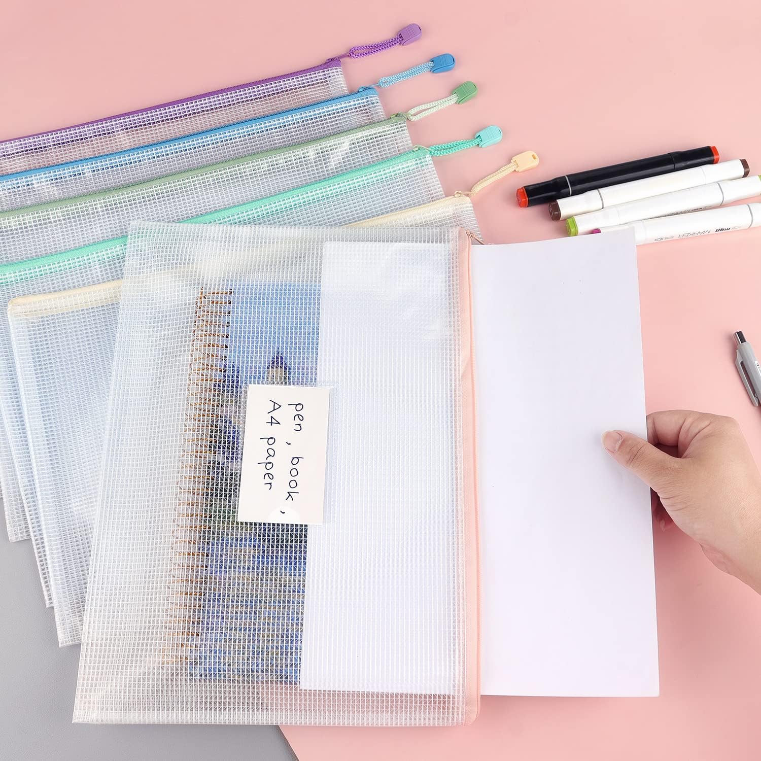 Tamaki 6 Pack Mesh Zipper Pouch with Label Pocket, Waterproof Zipper Bags, Document Bag Letter/A4, Durable Pouches for Organization Bag Board Game Storage - Image 7