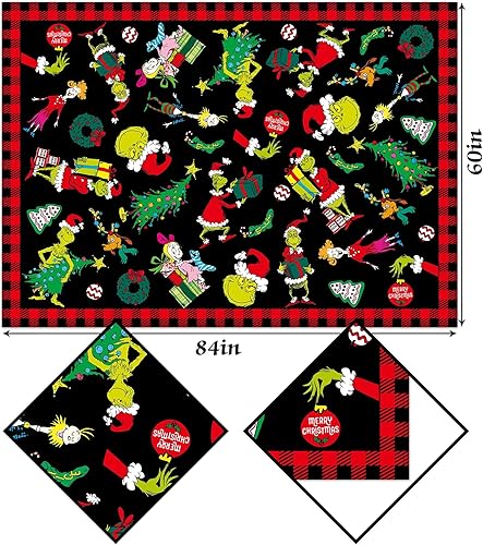 Miniatura 8 de Grinchmas - Mantel rectangular a cuadros de búfalo para Navidad, invierno, vacaciones, fiesta, decoración, cocina, comedor, decoración del hogar, 60