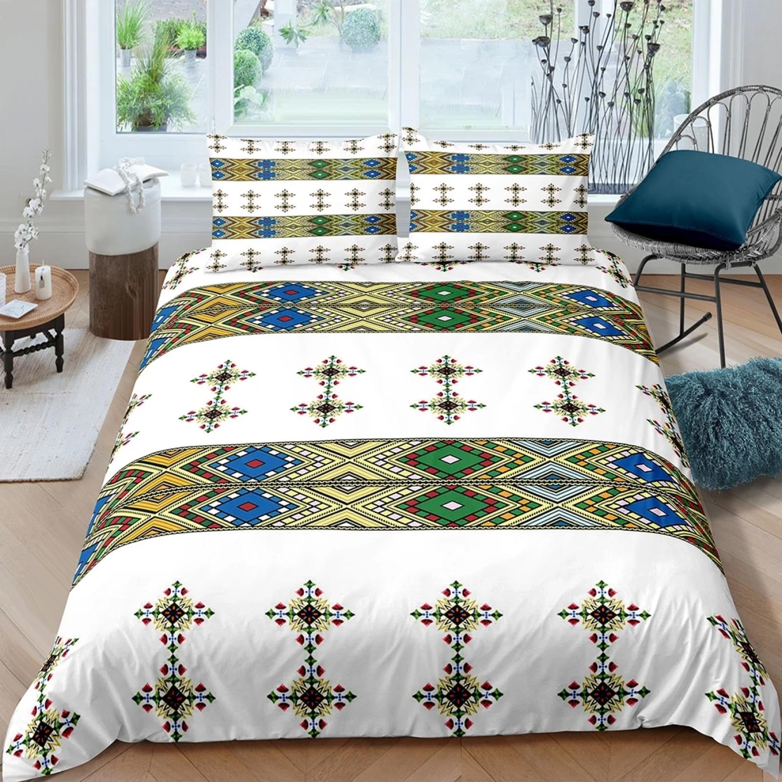 Parure de lit double imprimée bohème pour créer une ambiance cocooning et relaxante