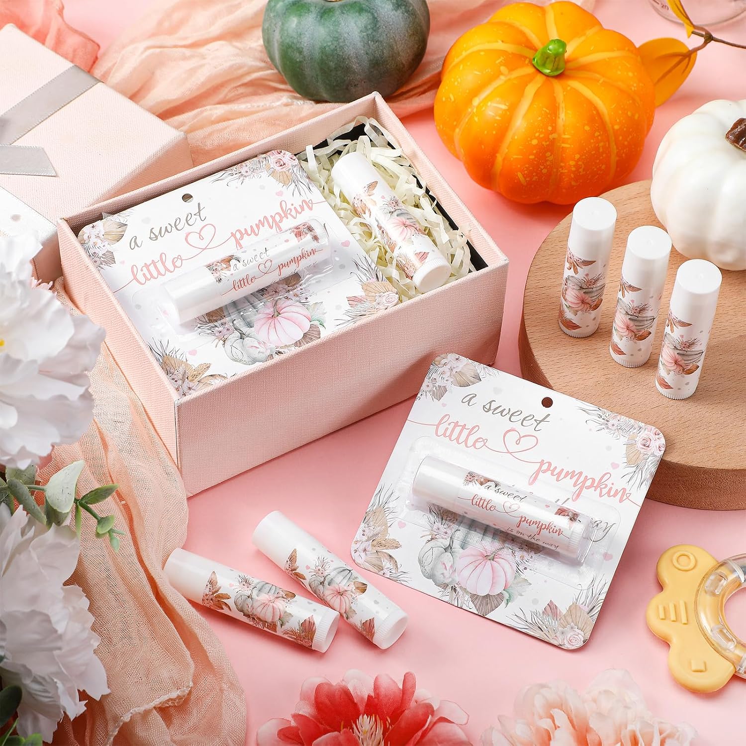 24 Pack Fall Lip Balm Favors, a Sweet Little Pumpkin Baby Shower Favors for Guests Autumn Thanksgiving Lip Balm Bulk Travel Size Lipstick Pumpkin Gender Reveal Supplies, Gift Basket Fillers