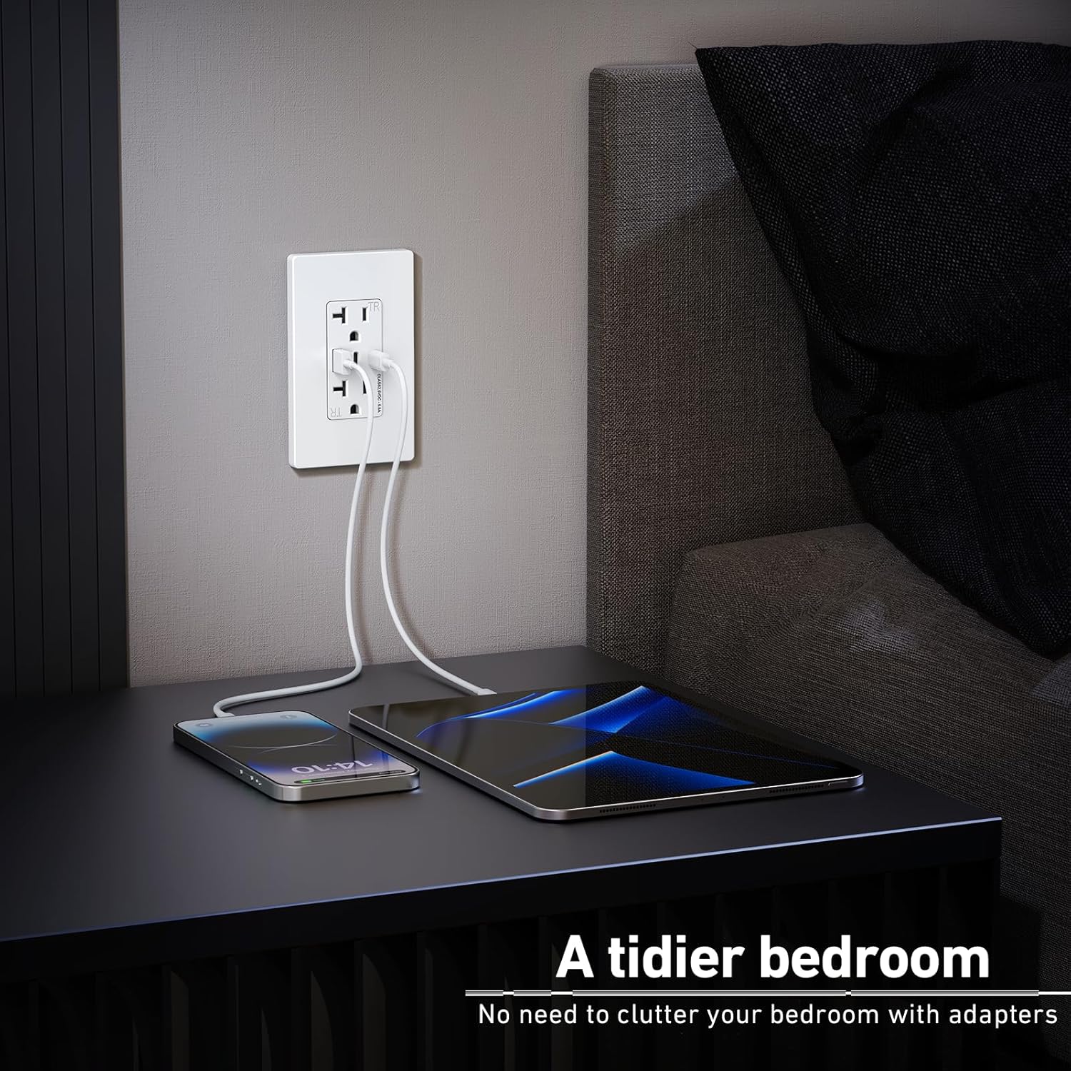 WEBANG USB Outlet, 6.0 Amp 3-Ports USB Wall Charger Outlet, 20A Duplex Tamper-Resistant Receptacle with 2 USB C Ports, Screwless Wall Plate Included, ETL Listed, Matte White, 2 Pack