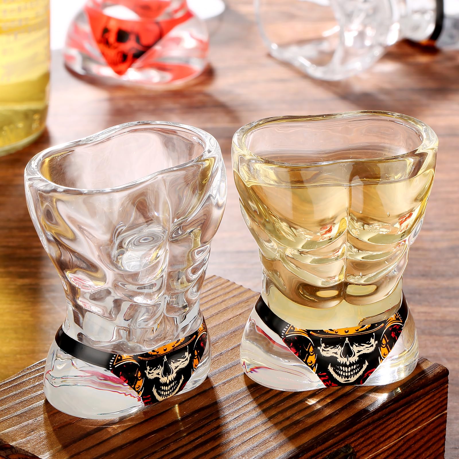 Muscle Man Glass Shot Glasses, Personality Skull Design, 30ml Heavy Base Shot Glass, Set of 2 with Logo Gift Box - Image 2