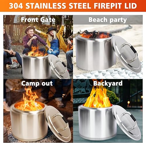 Miniatura 8 de Hisencn Tapa para fogata para estufa individual Ranger de 15 pulgadas, cubierta portátil para hoguera con mango resistente al calor, accesorios de