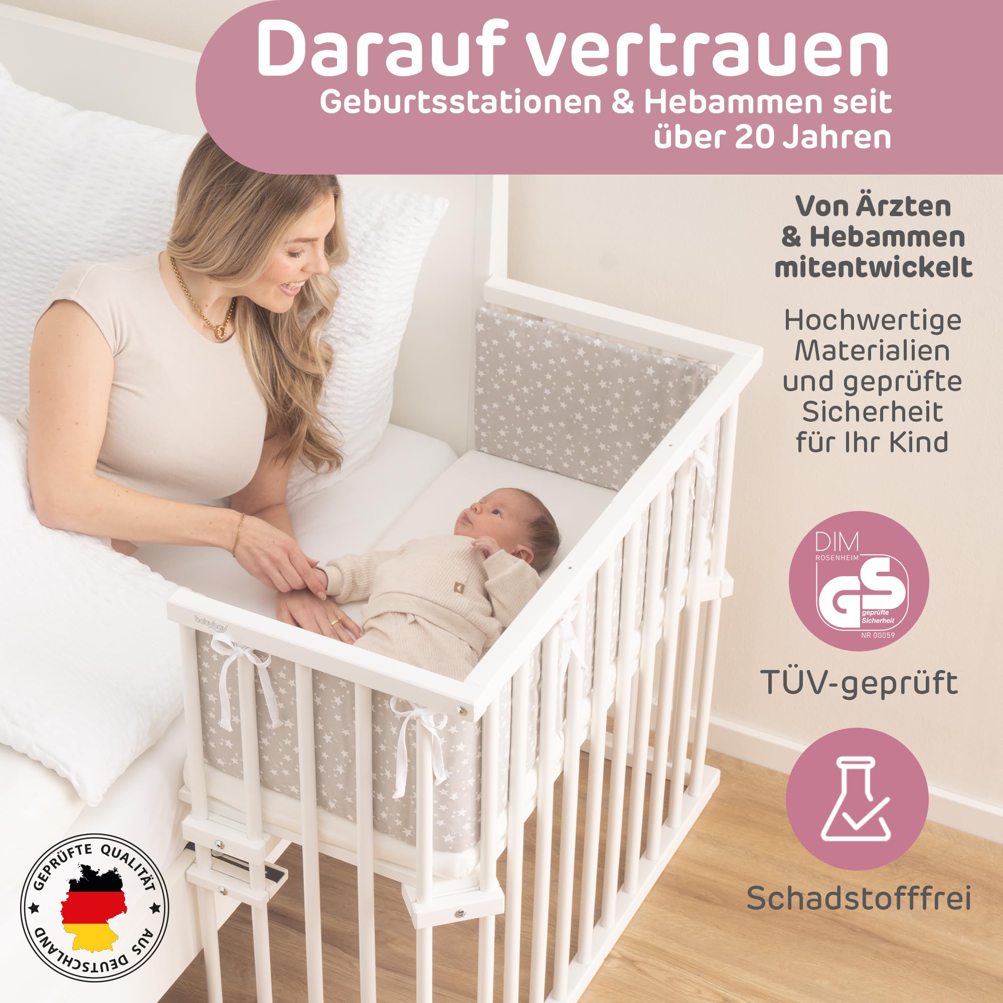 babybay Midi Beistellbett weiß lackiert Matratze Classic Soft