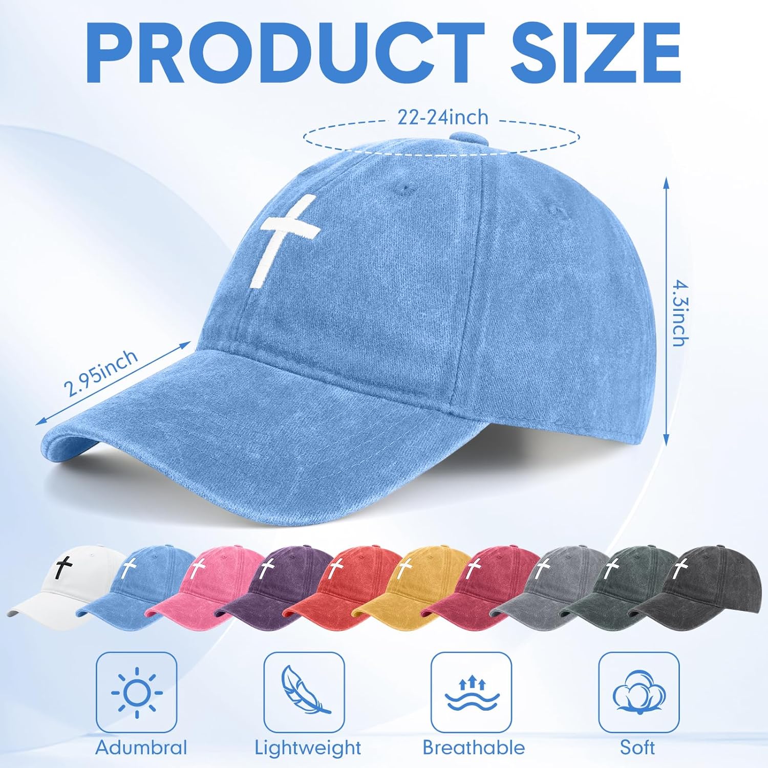 5 pcs Christian Hats Jesus Faith Cross Hat for Men Women Vintage Washed Plain Baseball Cap