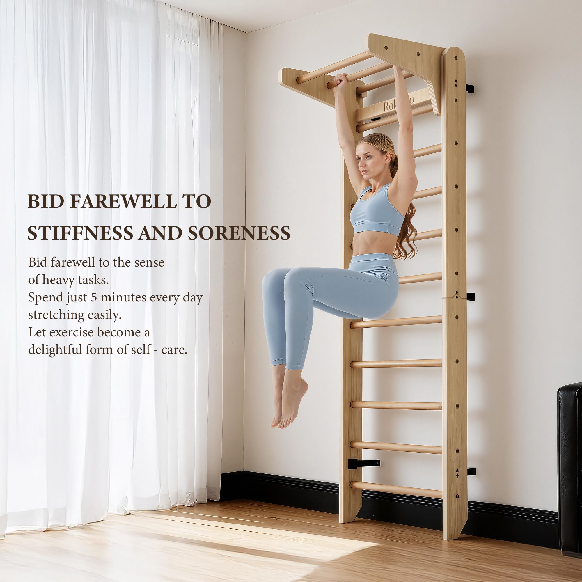 Escalera Sueca de Gimnasia multifunción, Barra de Gimnasia de Madera montada en la Pared, Gimnasio Interior en casa para niños y Adultos - 3