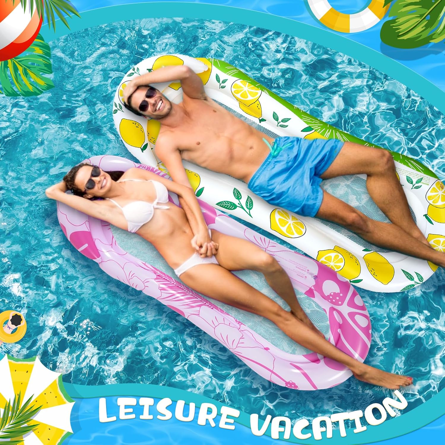 Briwooody 2 Pcs Inflatable Pool Float Mat Pool Floaties Rafts with Headrest Loungers Sun Tanning Floaty for Adult Cool Water Hammock Chair for Summer Swimming Pool Lake Beach Party Toys
