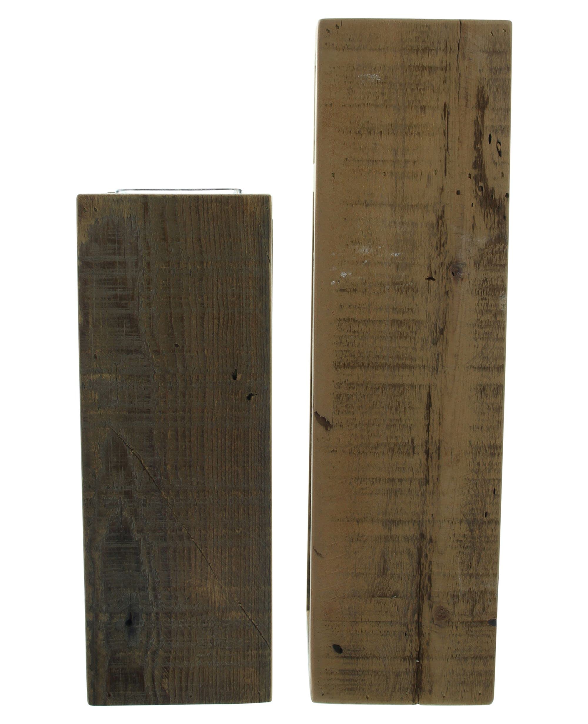 Lot De 2 Photophores Colonnes En Bois Recyclé + Verre – 30 Cm & 40 Cm – Style Rustique Upcycling – Parfait Pour Bougies & Déco Salon