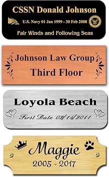 0.75" Tall, Brass Nameplates, Copper, Black-Colored Brass, Nickel Silver Metal Plate, Personalized, Custom Engraved Tag, Name Plaque, Square Rounded or Notched Corners, Made in USA 0.75" x 1.5"