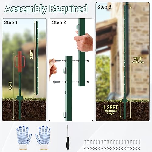 Vista 15 de Postes de valla de 3 pies – 8 unidades, poste de valla de metal resistente, poste sin excavar en U para granja, jardín, huerto y valla de alambre al