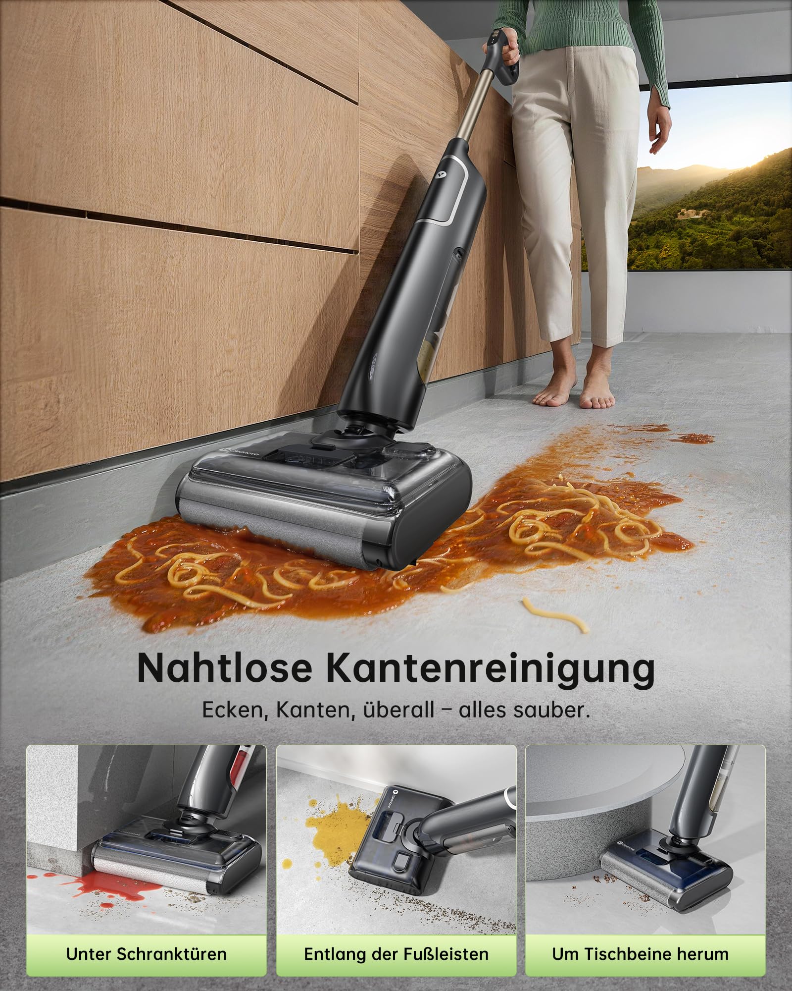 Vexilar X7 Nass Trockensauger Akku, 20kPa Saugwischer mit 180° Flach-Design & Zwei-Tank-System, 40 Min Staubsauger mit Selbstreinigung, Nasssauger für Tierhaare