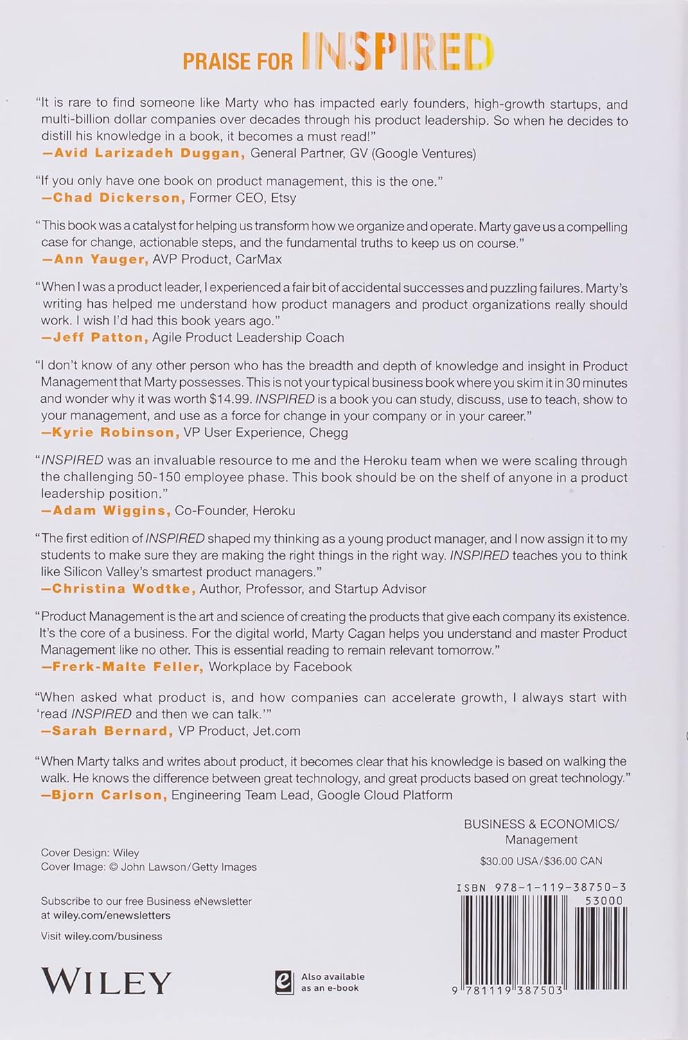 Back cover of the book Inspired with praise and testimonials