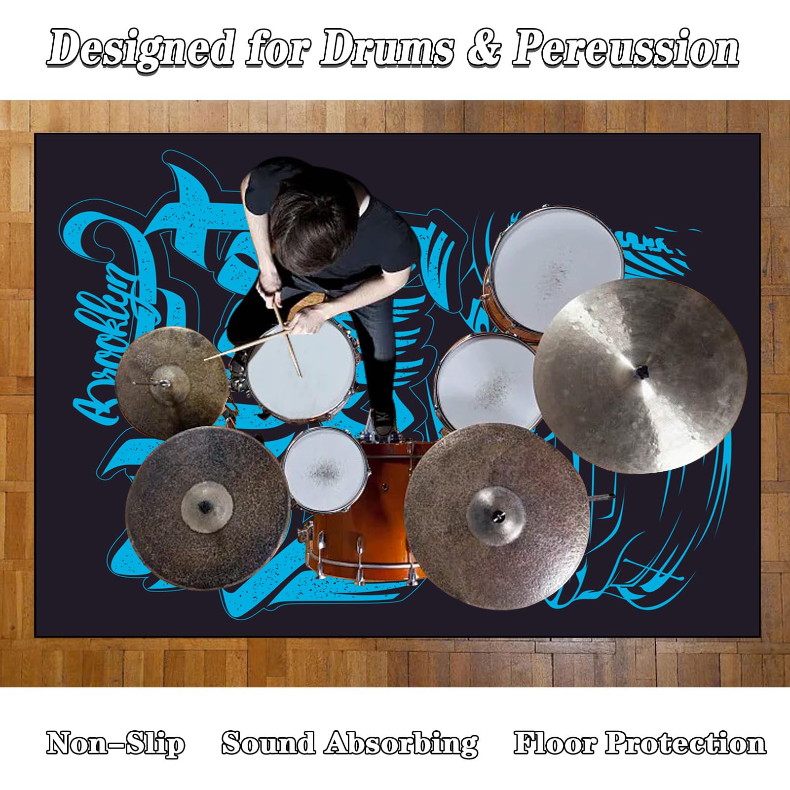 Drum Teppich, Schlagzeugteppich, Music Carpet Innen und Außen, Trommelteppich mit rutschfester Unterseite für Schlagzeug, Drum Rug, Elektrisches Schlagzeug Teppich für Studio, Wohnung 140 x 120 cm